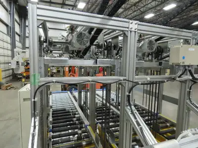 Basket Feeder Stacker 3-Row 14" Roller Conveyor Chain Drive Lift Stack System