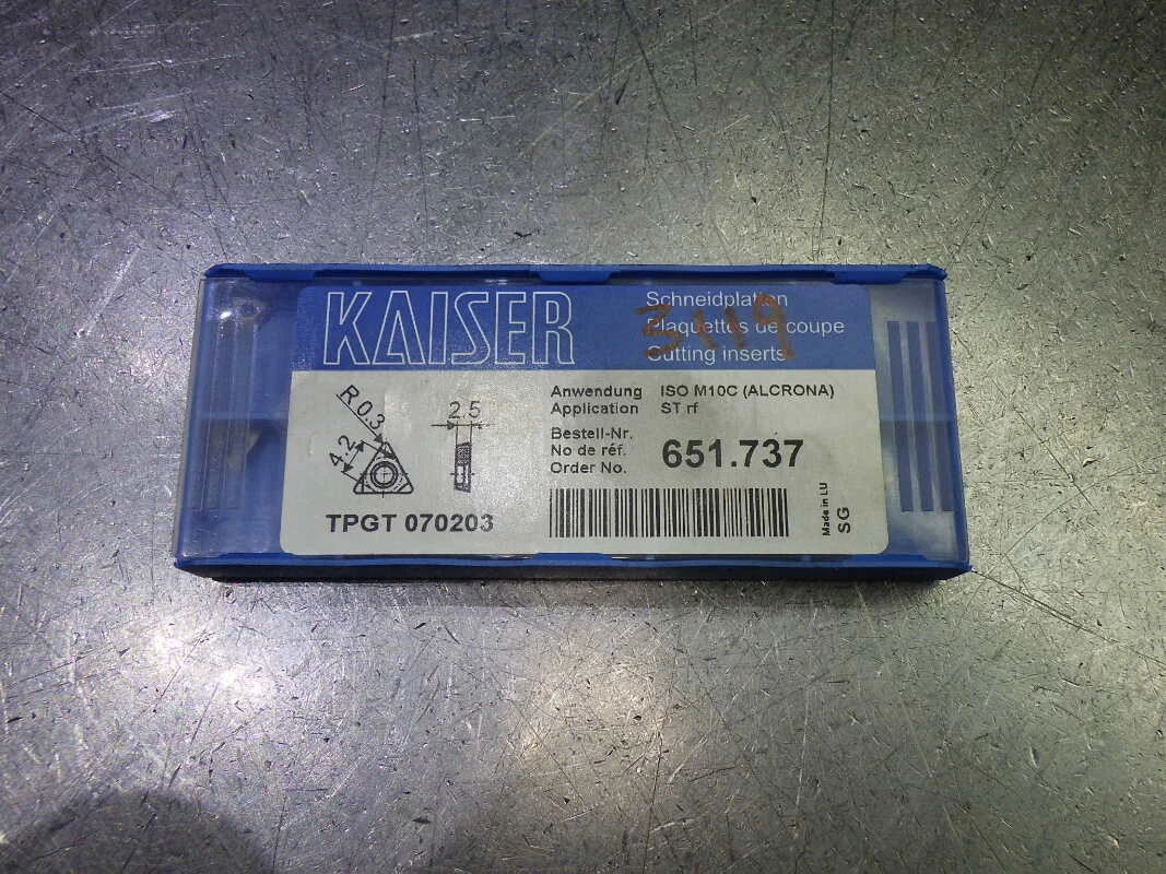 Kaiser Carbide Inserts QTY10 TPGT 070203 M10C / 10.651.737 (LOC1435A)