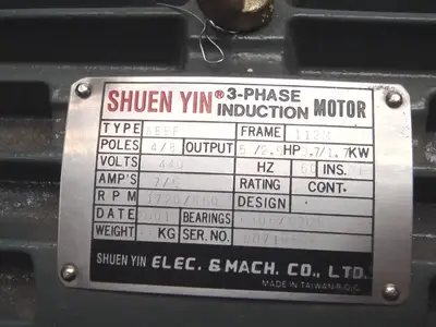 NEW SHUEN YIN 112M FRAME 4/8 POLES 5/2.5 HP 60HZ 1720/860 RPM 44