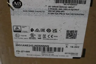 Allen Bradley 20G1ANE242JN0NNNNN PowerFlex 755 250 HP DRIVE 600 VAC STOCK SGF-2