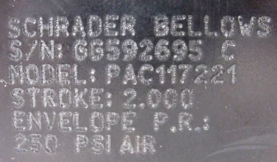 NEW SCHRADER BELLOWS PAC117221 PNEUMATIC CYLINDER PA-2 SERIES 2" STROKE 250 PSI