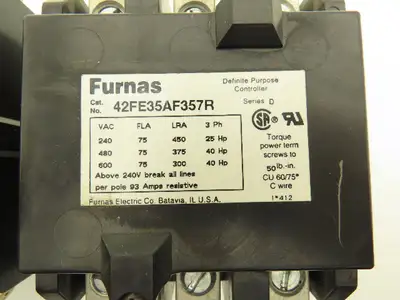 Furnas 42FE35AF357R Motor Starter Contactor 75A 600V 40Hp 120V Coil Lot of 3