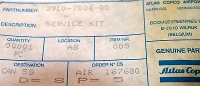 NEW ATLAS COPCO 2910-7006-00 SERVICE KIT 2910700600