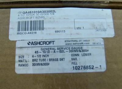 NEW ASHCROFT TYPE 1010