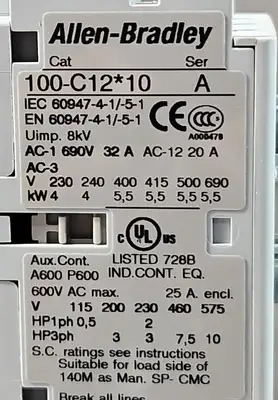 Allen-Bradley 100-C12*10 Ser A. Contactor. 4D-24