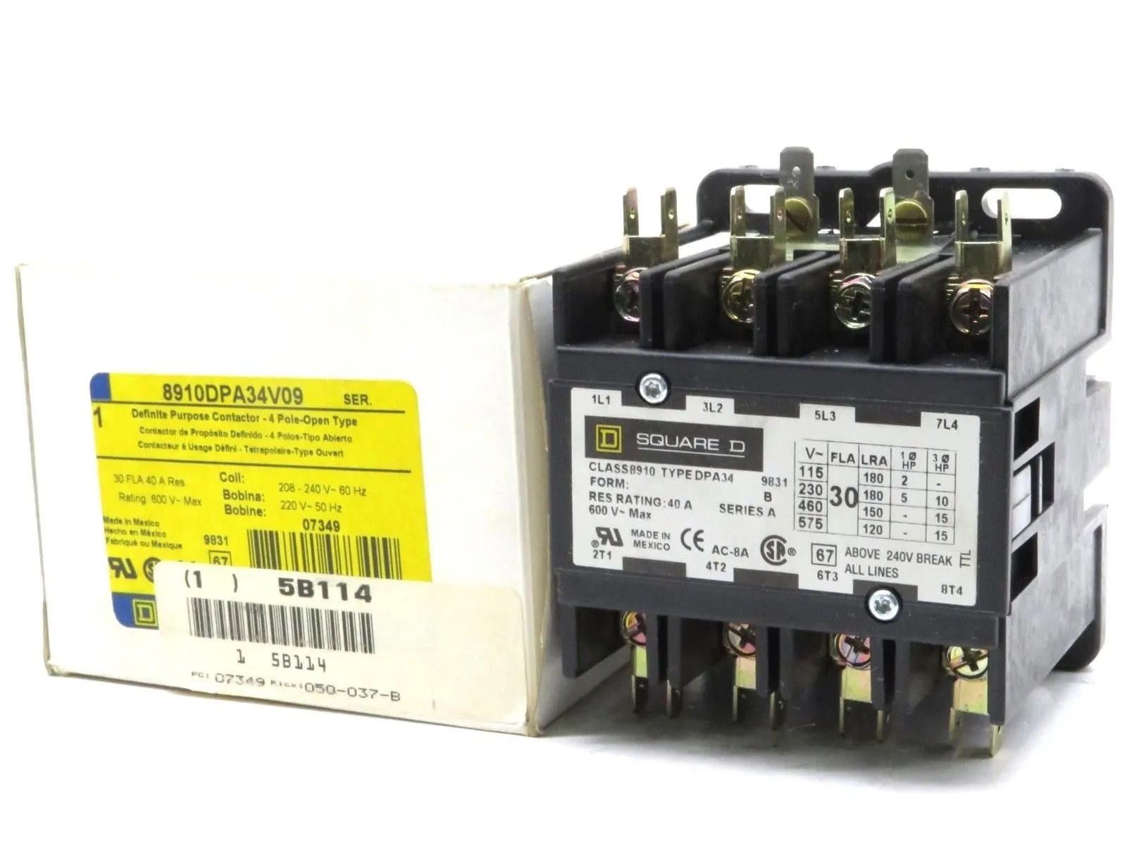 NEW SQUARE D 8910DPA34V09 CONTACTOR 600VAC 30AMP