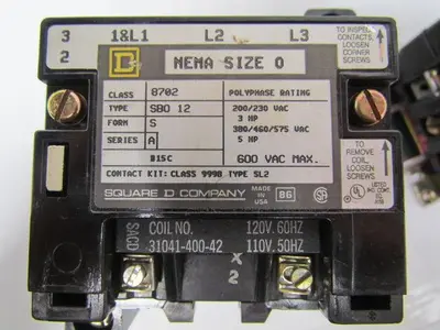 Square D Type SBO 12 Ser A Contactor 600VAC 50/60Hz size 0 class 8702 Lot of 2