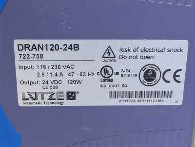 Lutze DRAN120-24B Power Supply Module 24VDC 120W 722-758 Used