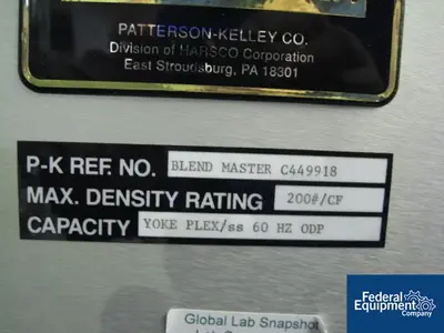 USED Patterson-Kelley 2/1 Quart, 1 Pint P-K Blendmaster Twin Shell Blender, Plastic, 200# Density