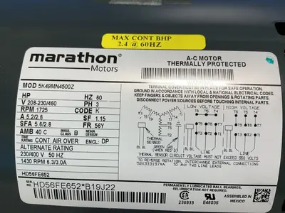 Used MARATHON ELECTRIC 5K49MN4500Z Motors (misc) Ohio US | HGR 24 #1567400