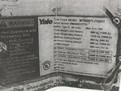 Yale Front End Plastic Shroud Removed From MTR007LFN24T Tow Truck