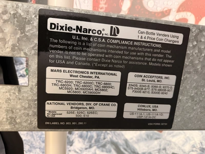 Used DIXIE - NARCO 1200 SODA / POP MACHINE CAN DISPENSER Vending Machines Michigan US | Miedema Asset Management Group #1320787