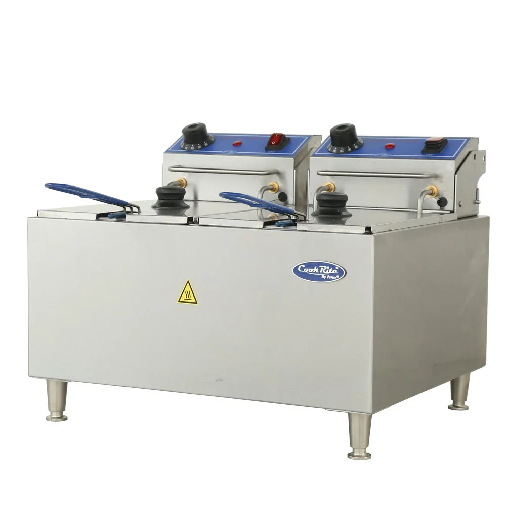 New | in-Stock Atosa New Atosa ACEF-32 32lb Electric Countertop Deep Fryer (Dual Tank) 240V Cookers / Coolers / Fryers Illinois US | Falcon Restaurant Supply #1375613