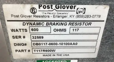 IPC T117R600W DYNAMIC BRAKING RESISTOR 600W 117 Ohms 4F-34