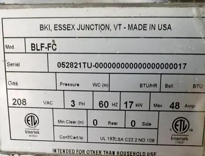 Used 2021 BKI BLF-FC Cookers / Coolers / Fryers Georgia US | Southeast Equipment Sales #1312045