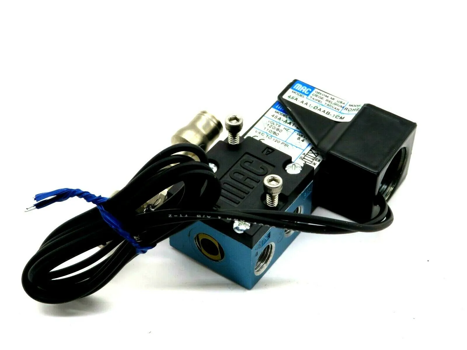 NEW MAC 45A-AA1-DAAB-1CM SOLENOID WITH FITTING AND HARDWARE 45AAA1DAAB1CM