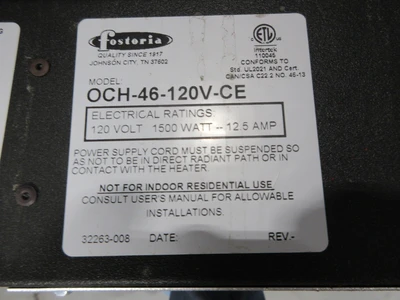 Used FOSTORIA 0CH-46-120V-CE Infrared Heaters Minnesota US | Machinesused.com #1334383