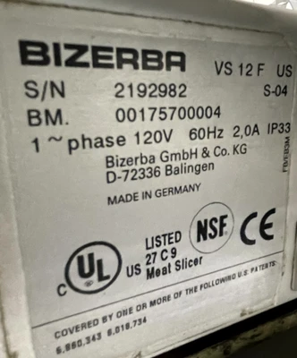 72-0407 Bizerba VS12F Deli Slicer