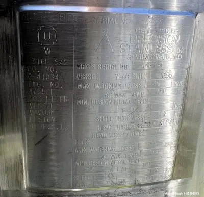 Used Heavy-Duty 103L Capacity Stainless Steel Jacketed Tank