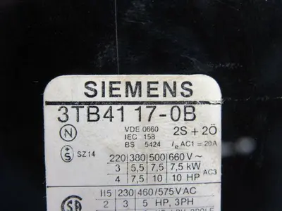 Siemens 3TB4117-0B Contactor 120V Coil