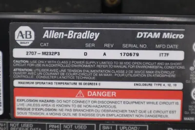 ALLEN BRADLEY DTAM MIRCO SCREEN 2707-M232P3 SER. D  REV. A NEW NO BOX STK H508A