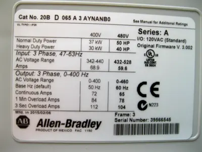 USED Allen-Bradley 20B-D065A3AYNANB0