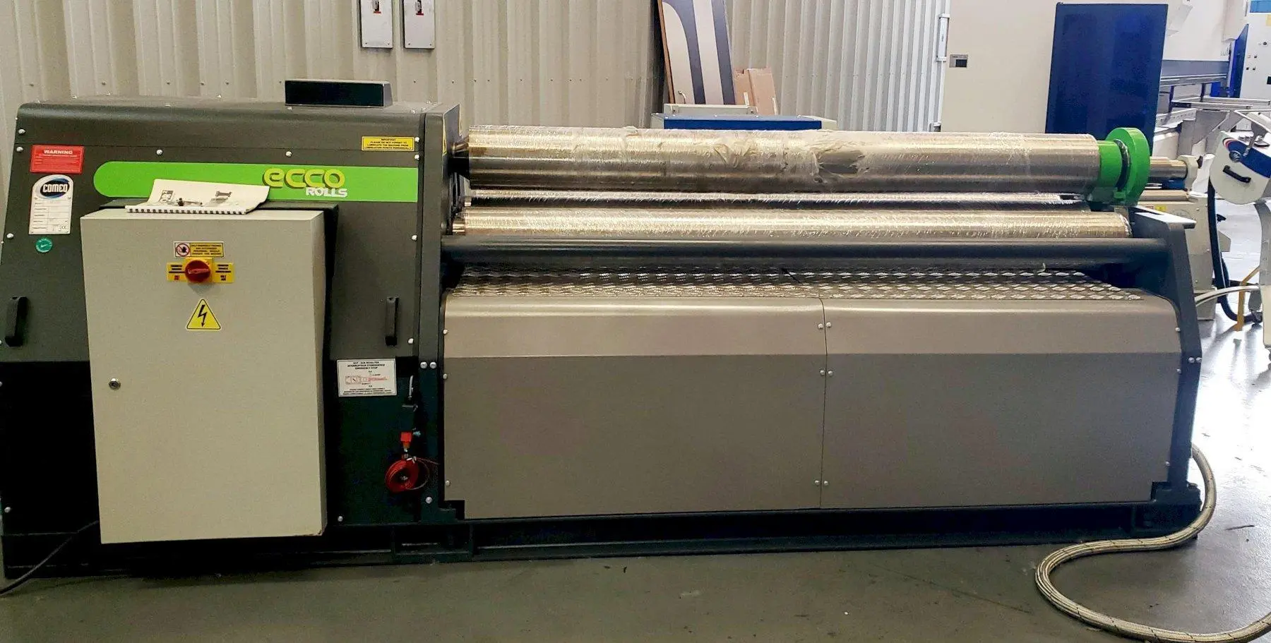 New ECCO Model 3RSP 120/5 Plate Bending Roll. Single Initial-Pinch Type.
Capacity - mild steel - 5' x 10 Ga.