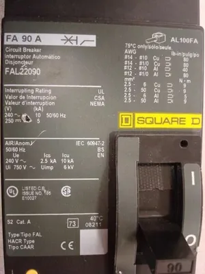 Square D FAL22090 Industrial Circuit Breaker 90 Amp 240VAC 2 Pole Used