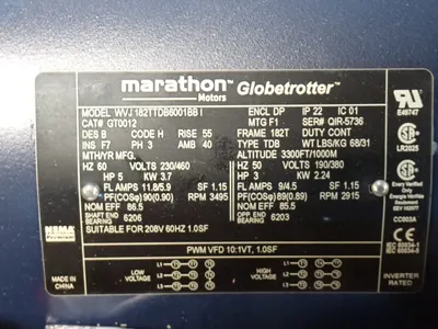 Used MARATHON MOTORS 182TTDB6001 Motors (misc) Ohio US | HGR 24 #912615