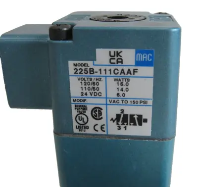 NEW MAC VALVES 225B-111CAAF SOLENOID COIL 3 WAY 225B111CAAF