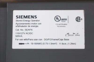 NEW SIEMENS SEAFN VL STORED ENERGY OPERATOR BREAKER 110/127V AC/DC