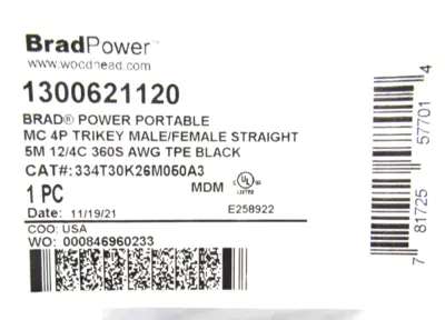NEW WOODHEAD 334T30K26M050A3 CORDSET 1300621120