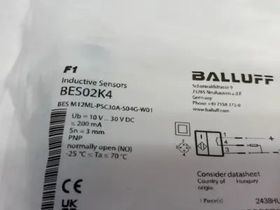 NEW BALLUFF INDUCTIVE FACTOR 1 SENSOR BES M12ML-PSC30A-S04G-W01