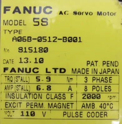 REFURBISHED FANUC A06B-0512-B001 SERVO MOTOR A06B0512B001