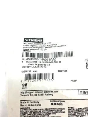 USED SIEMENS EMERGENCY PUSHBUTTON MUSHROOM HEAD RED 22MM