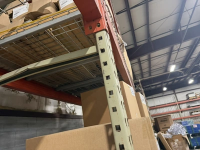 (2) sections of Teardrop style pallet racking, includes (3) 42" deep x 16' tall uprights, approx. (3...