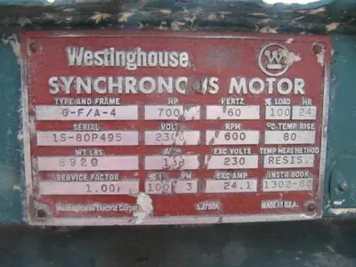 Westinghouse 700 Hp Synchronous Motor