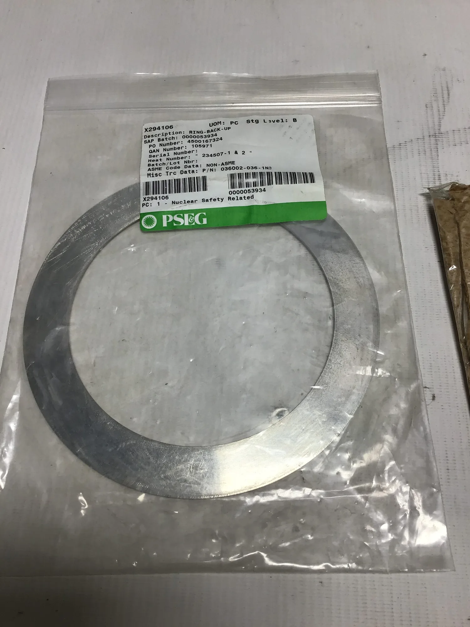 PSEG X294106 PN: 036002-036-1N3 Ring Back Up (Lot of 2)