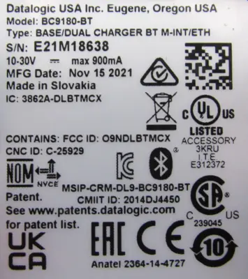 NEW DATALOGIC BC9180-BT BASE/DUAL CHARGER BC9180BT