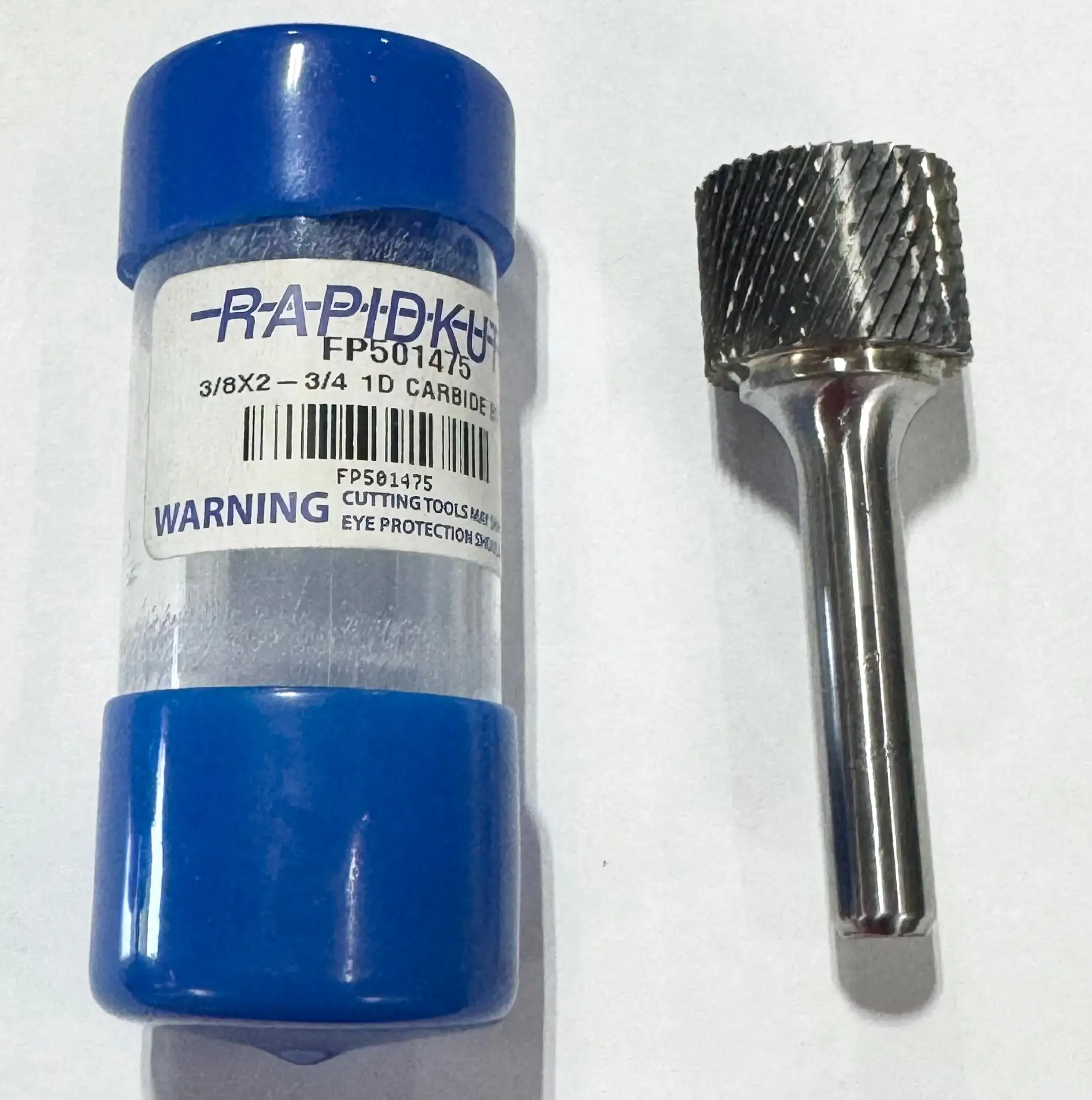RapidKut 1" Carbide Burr Cylindrical Radius End 3/8" Shank Double Cut