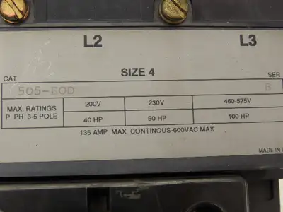 Allen Bradley 505-EOD NEMA Size 4 Reversing Motor Starter 3Ph 100HP 120V Coil