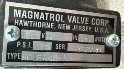 NEW MAGNATROL VALVE CO. M018A43W SOLENOID VALVE 120V 60HZ 25W 110PSI