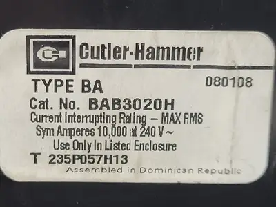 USED CUTLER-HAMMER BAB3020H