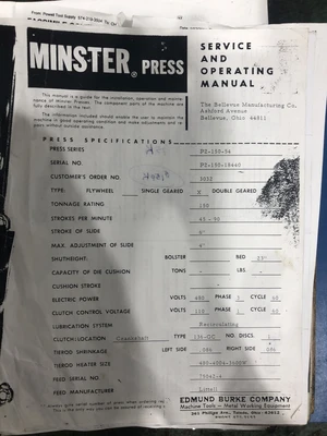 USED 1970 MINSTER MINSTER P2-150-54 PRESS