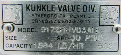 REFURBISHED KUNKLE VALVE 917ZHHV03ALE RELIEF VALVE