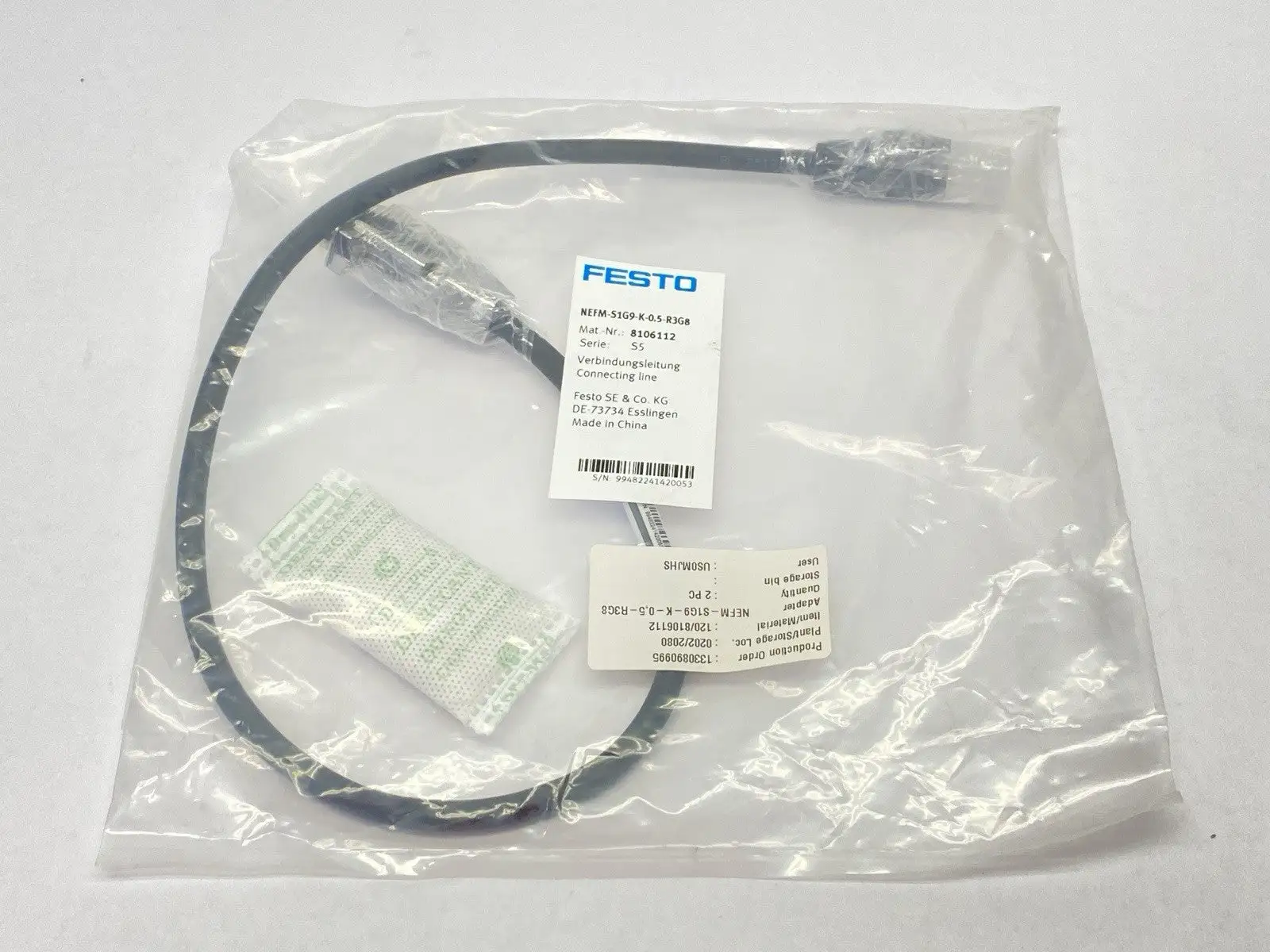 New | in-Stock Festo Adapter Connecting Cordset 0.5m 8106112 Cable & Wire Michigan US | Maverick Industrial Sales #1393294