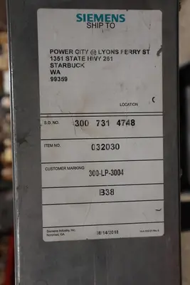SIEMENS P1 250A 208Y/120V P1C30BL100CTST MAIN BEAKER STOCK HS40