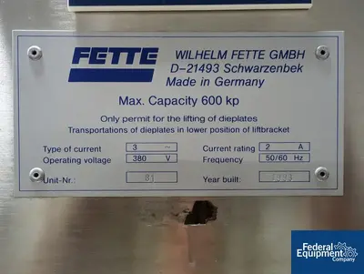 USED Fette Fette Turret Lift, S/S