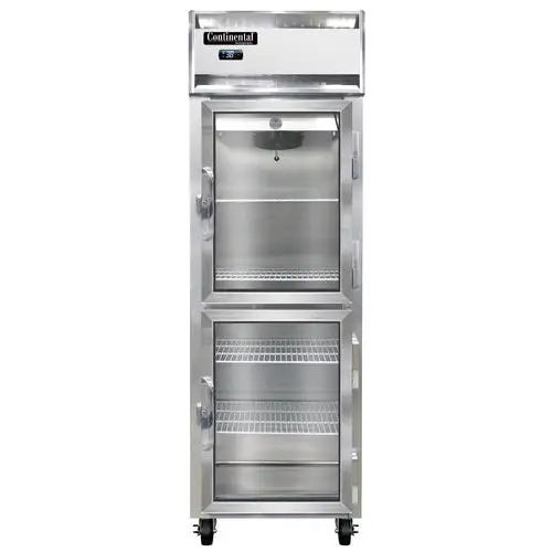 Continental 1RNSAGDHD 26" One Section Reach In Refrigerator, (2) Right Hinge Glass Doors, Top Compressor, 115v
