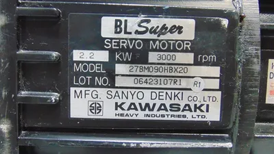 Sanyo Denki / Kawasaki 27BM090HBX20 BL Super Servo Motor 2.2kW 3000 RPM Used